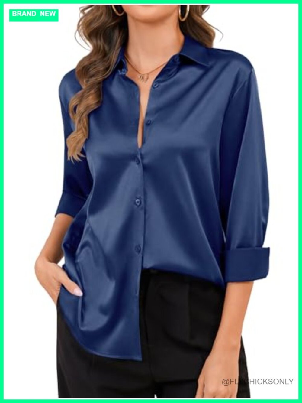 Satin Silk Button Down Shirt Long Sleeve Blouse Relaxed Fit